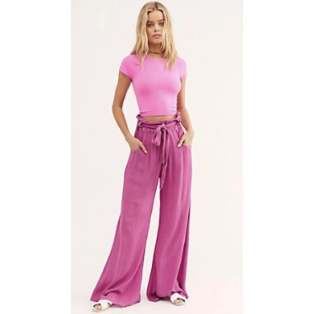 Free People Wide Leg Pants in Magenta Pink